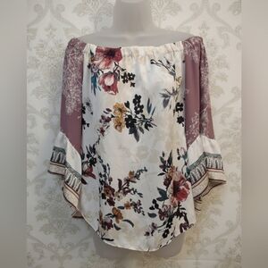 White House Black Market Floral Off Shoulder Top Blouse Medium (M)